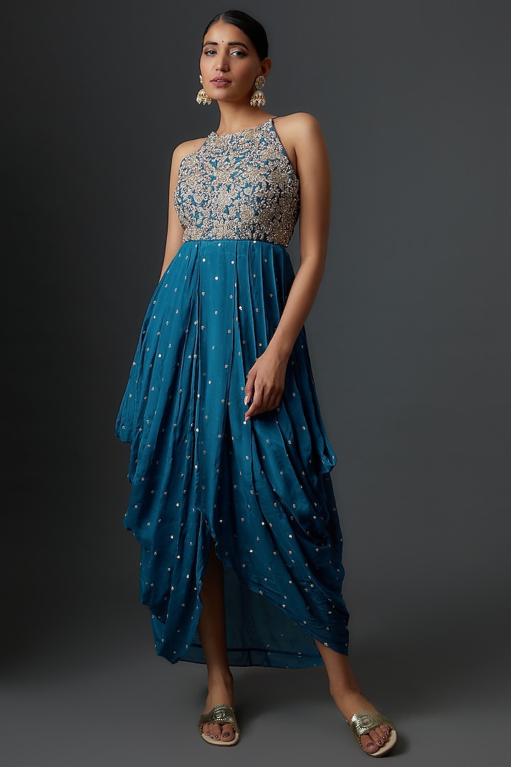 Blue Georgette Embellished Gown by Chamee and Palak