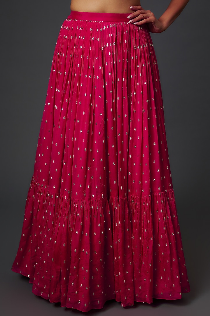 Pink Georgette Embroidered Tiered Wedding Lehenga Set by Chamee and Palak at Pernia's Pop Up Shop
