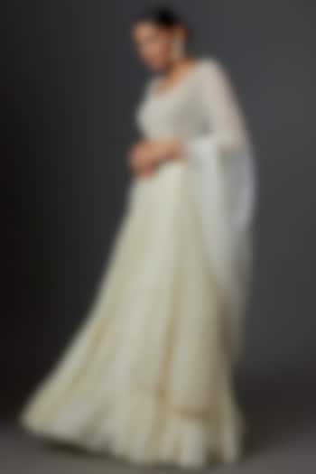 White Georgette Embroidered Tiered Wedding Lehenga Set by Chamee and Palak at Pernia's Pop Up Shop
