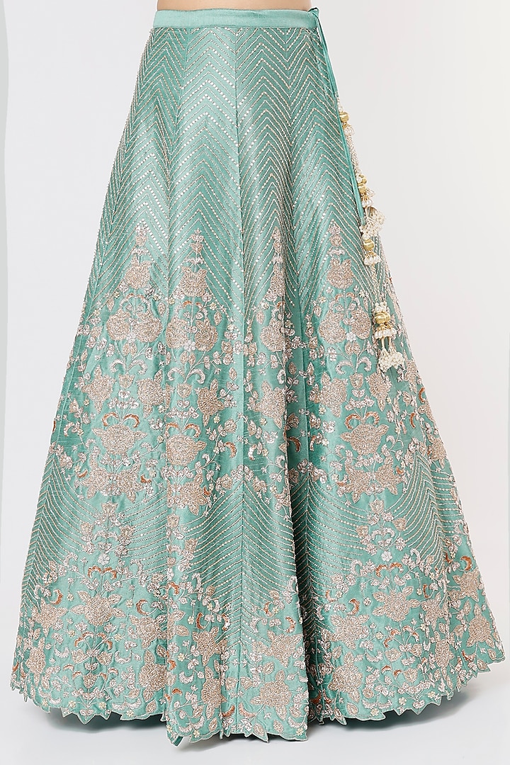 Mint Green Blended Silk Embroidered Bridal Lehenga Set by Chamee and Palak at Pernia's Pop Up Shop