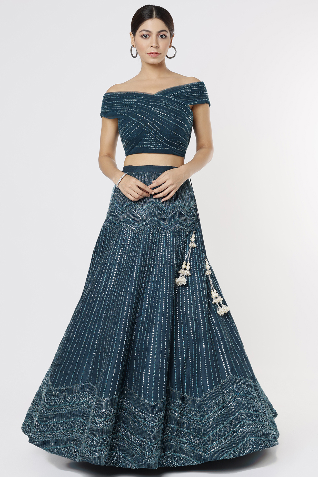 Opal Blue Organza Embroidered Wedding Lehenga Set by Chamee and Palak at Pernia's Pop Up Shop