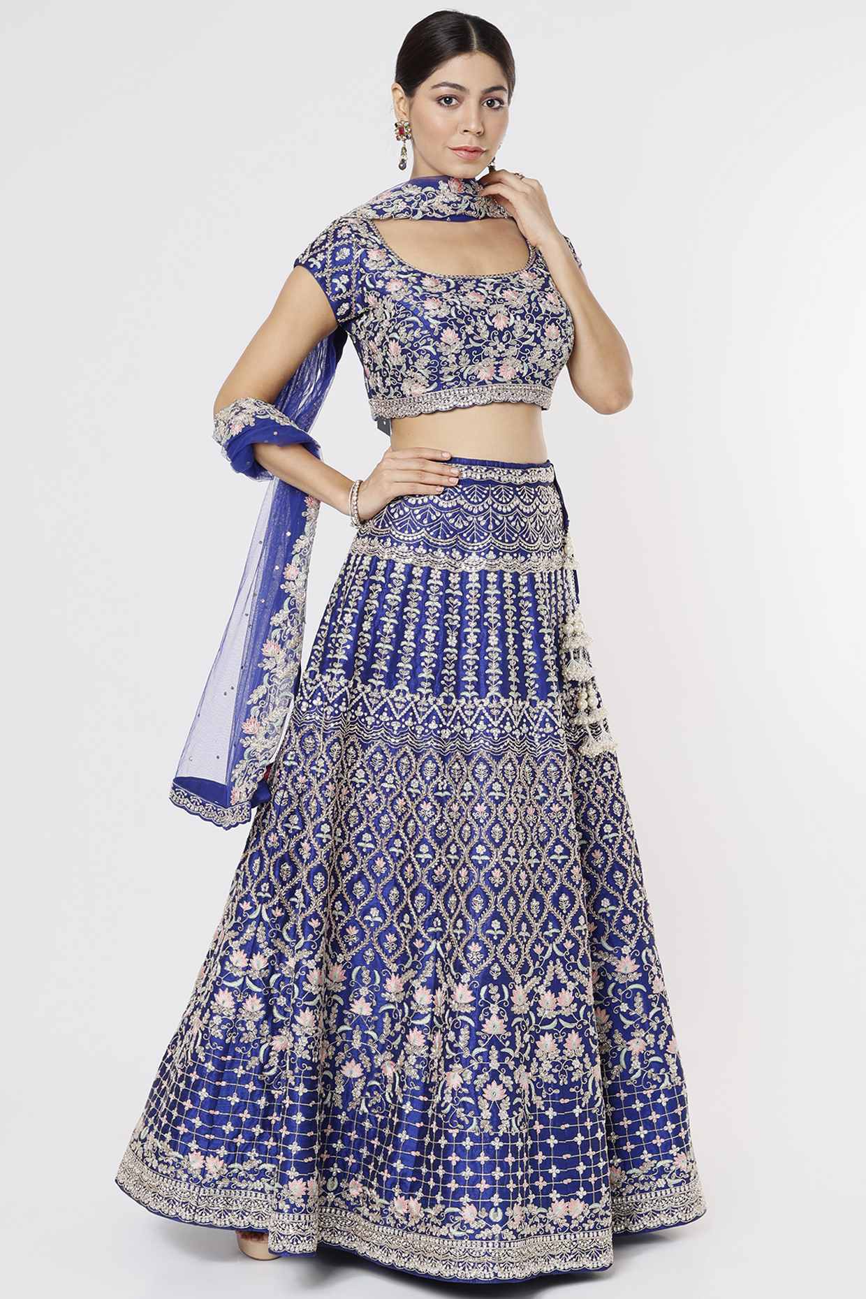 Blueberry Blended Silk Embroidered Bridal Lehenga Set by Chamee and Palak at Pernia's Pop Up Shop