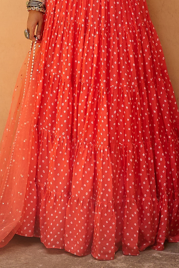 Orange Georgette Bandhani Printed Wedding Lehenga Set by Chamee and Palak at Pernia's Pop Up Shop