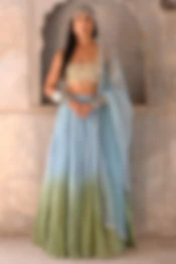 Basil Green Georgette Shaded Lehenga Set by Chamee and Palak