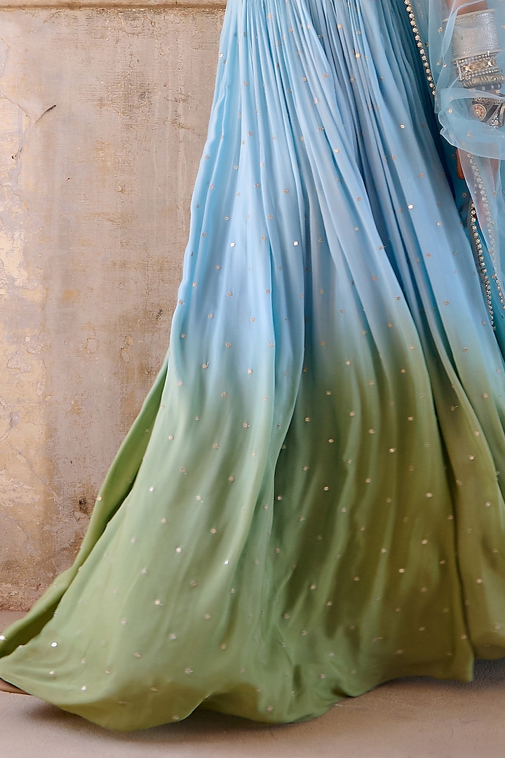 Basil Green Georgette Shaded Wedding Lehenga Set by Chamee and Palak at Pernia's Pop Up Shop