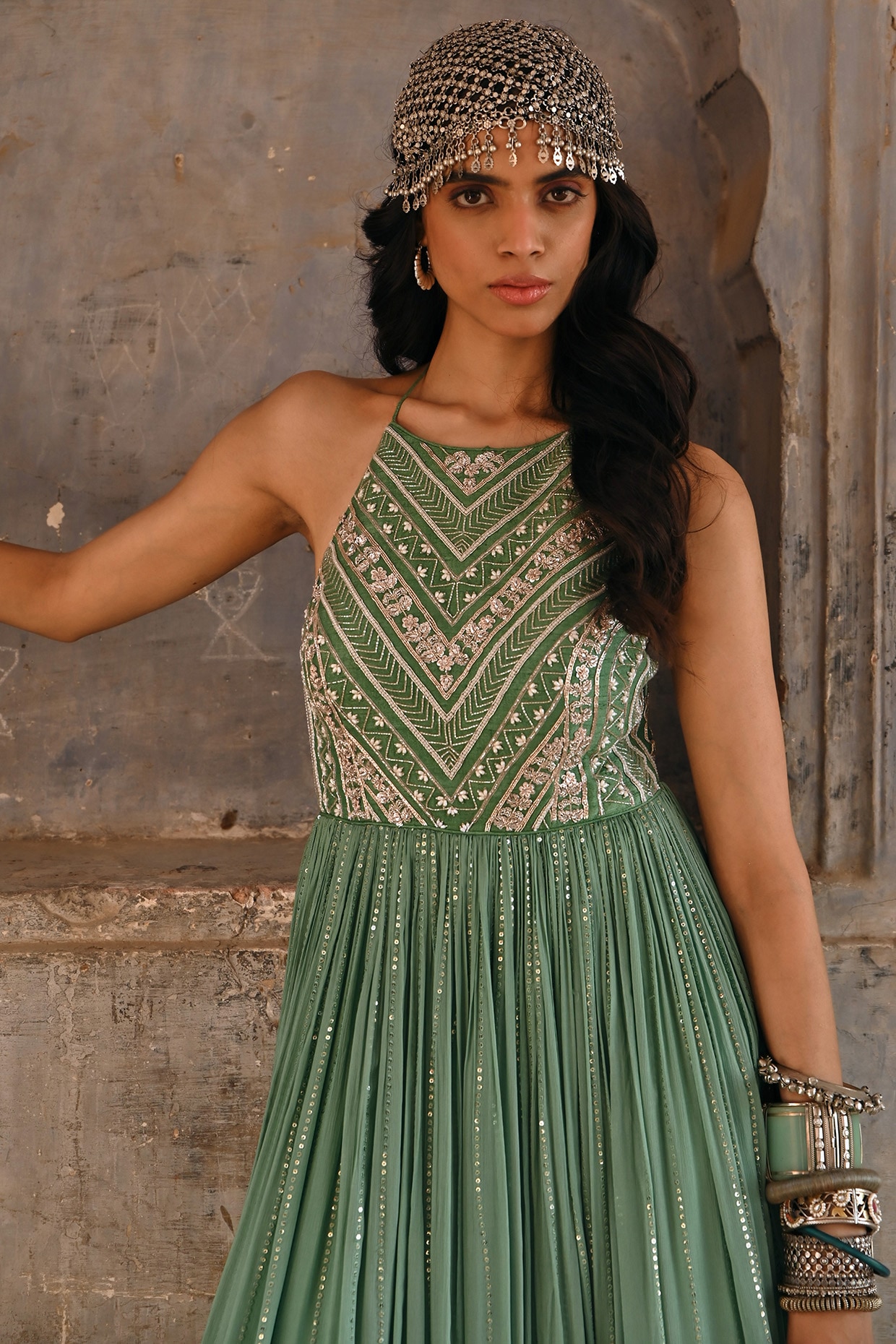 Green 2025 embroidered gown