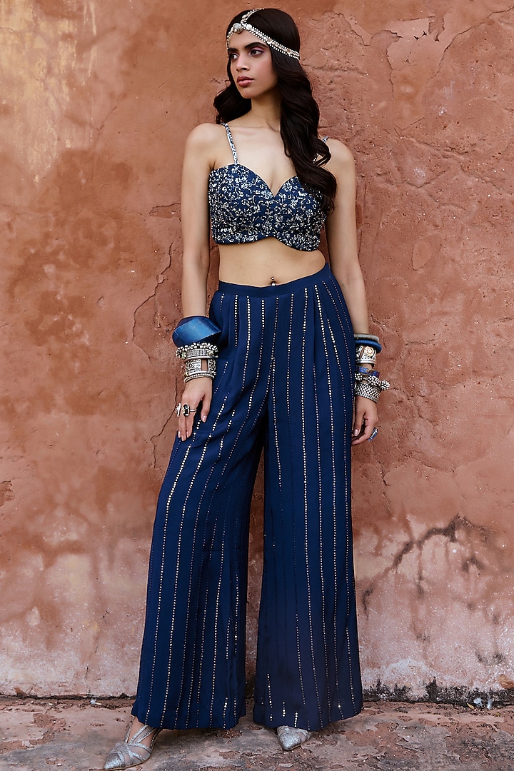 Deep Blue Georgette Jacket Set by Chamee and Palak
