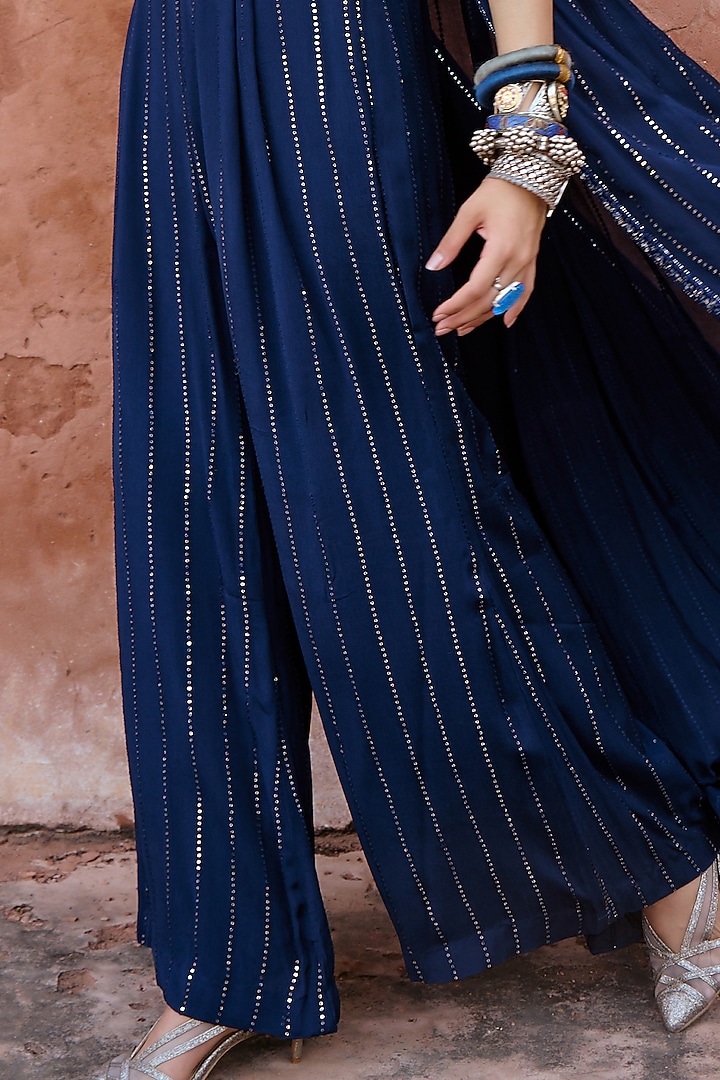 Deep Blue Georgette Jacket Set by Chamee and Palak at Pernia's Pop Up Shop
