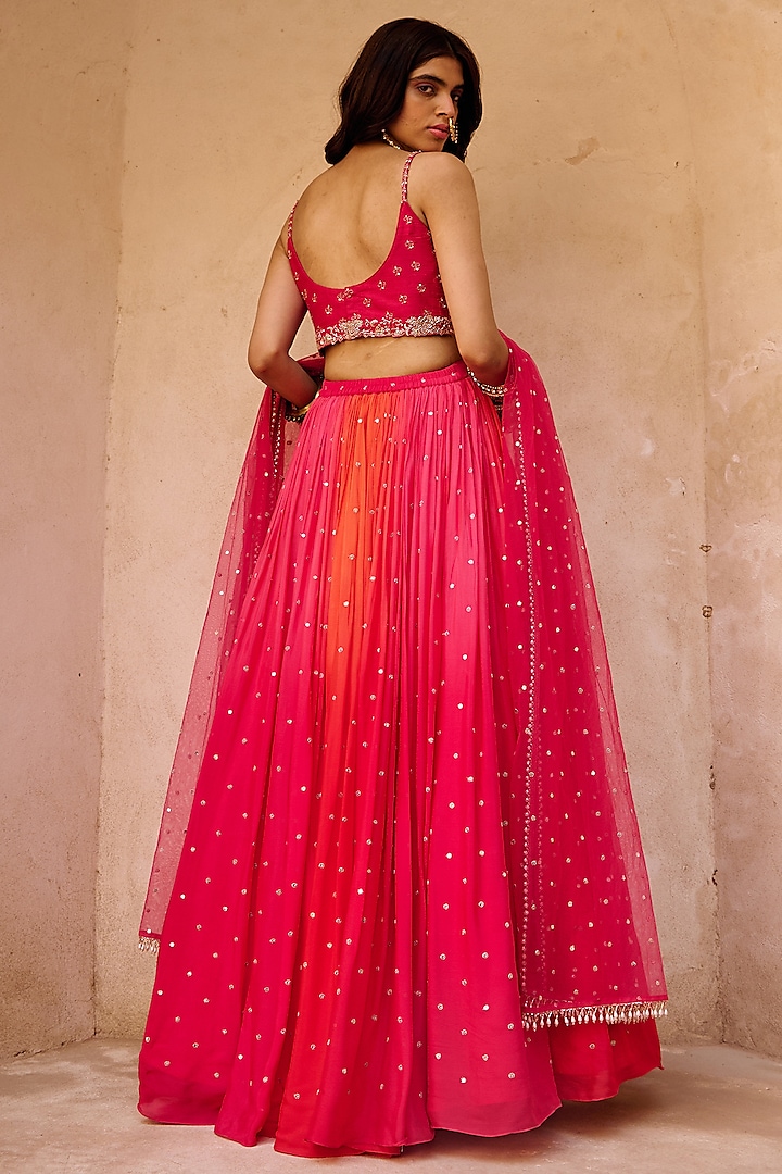 Pink Georgette Shaded Skirt Set by Chamee and Palak at Pernia's Pop Up Shop
