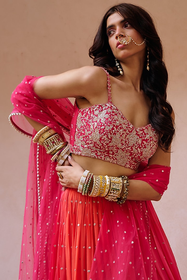 Pink Georgette Shaded Skirt Set by Chamee and Palak at Pernia's Pop Up Shop