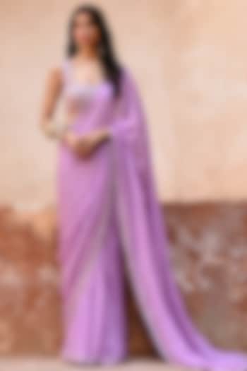 Lavender Georgette Saree Set by Chamee and Palak