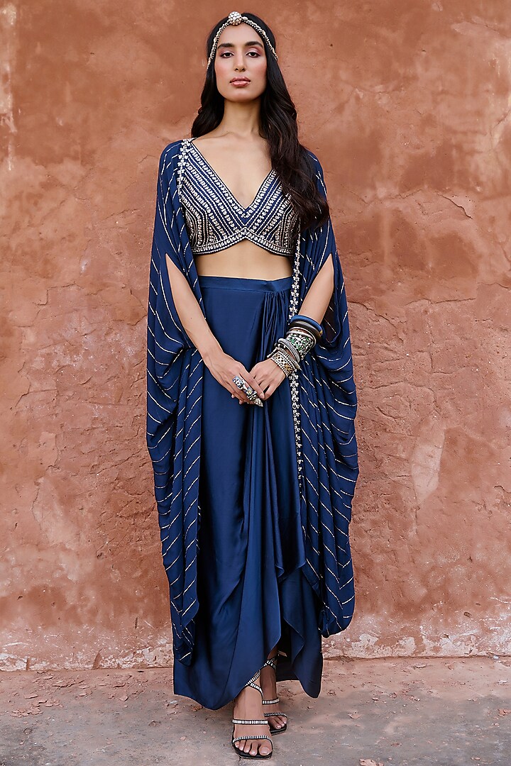 Deep Blue Georgette Cape Set by Chamee and Palak
