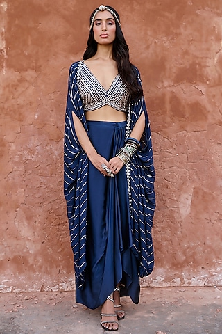 Deep Blue Georgette Cape Set by Chamee and Palak