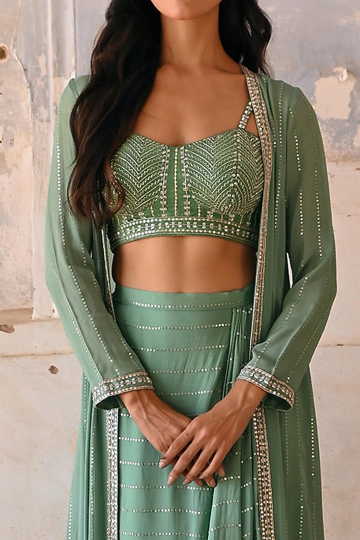 Sage Green Georgette Cape Set by Chamee and Palak at Pernia's Pop Up Shop