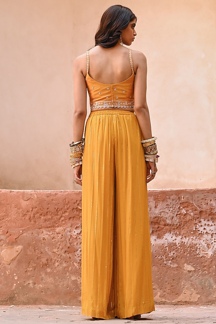 Mustard Yellow Georgette Jacket Set by Chamee and Palak at Pernia's Pop Up Shop