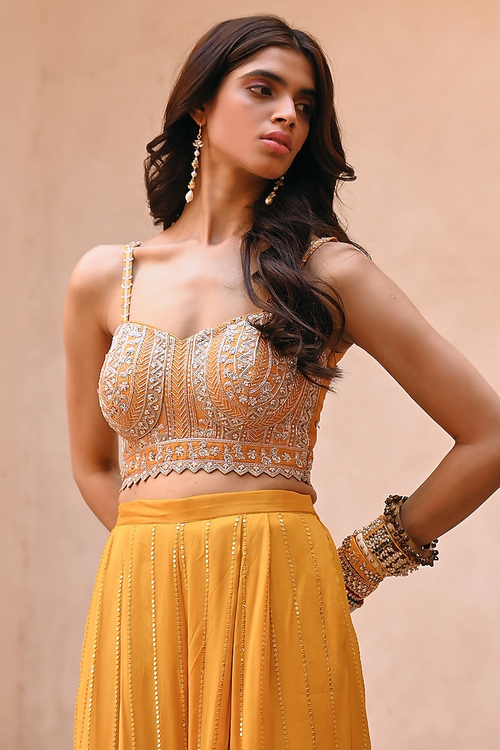 Mustard Yellow Georgette Jacket Set by Chamee and Palak at Pernia's Pop Up Shop