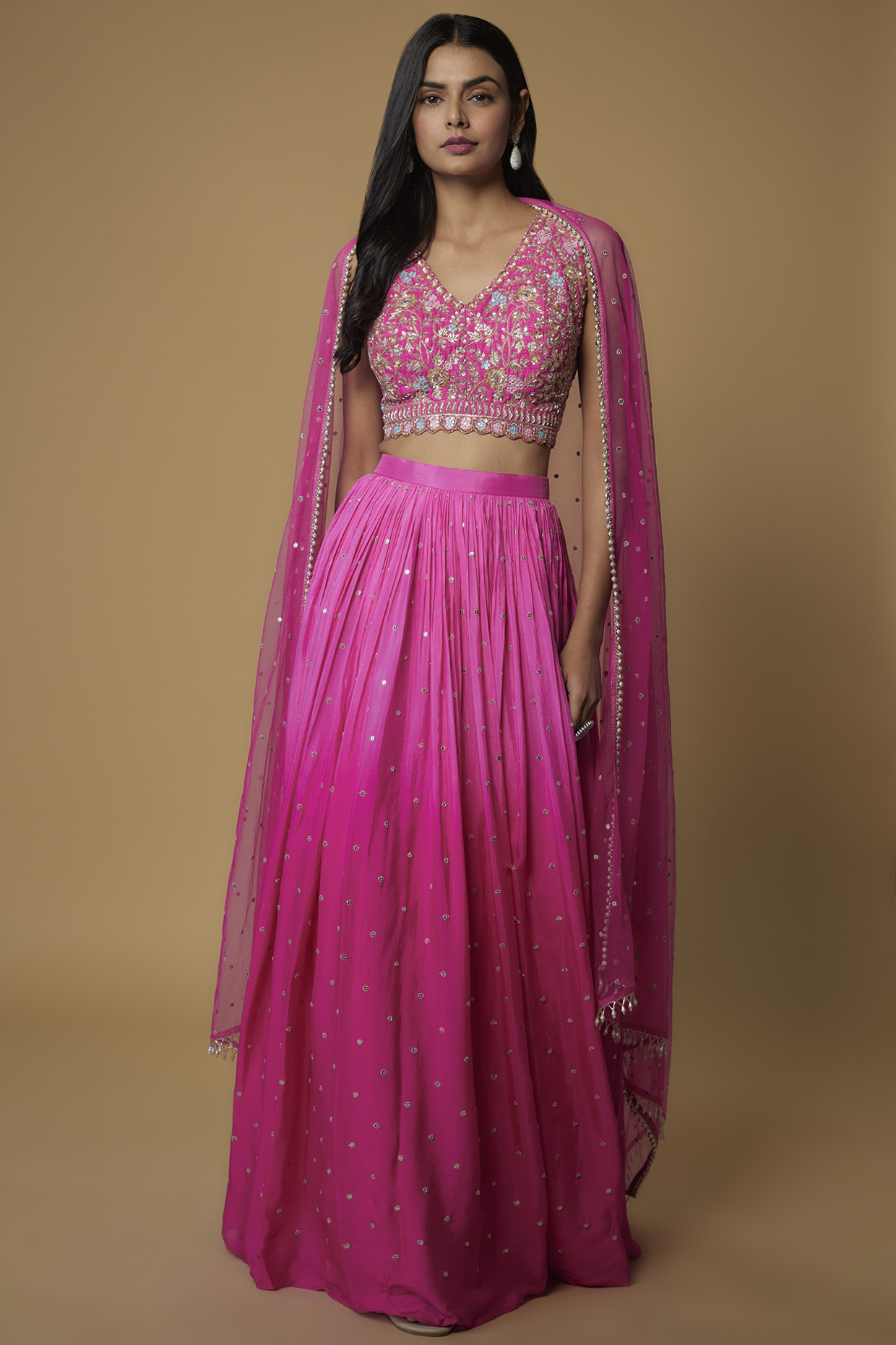Pink Georgette Shaded Wedding Lehenga Set by Chamee and Palak at Pernia's Pop Up Shop