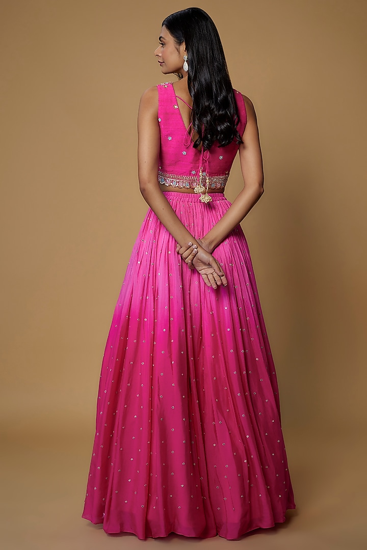 Pink Georgette Shaded Wedding Lehenga Set by Chamee and Palak at Pernia's Pop Up Shop