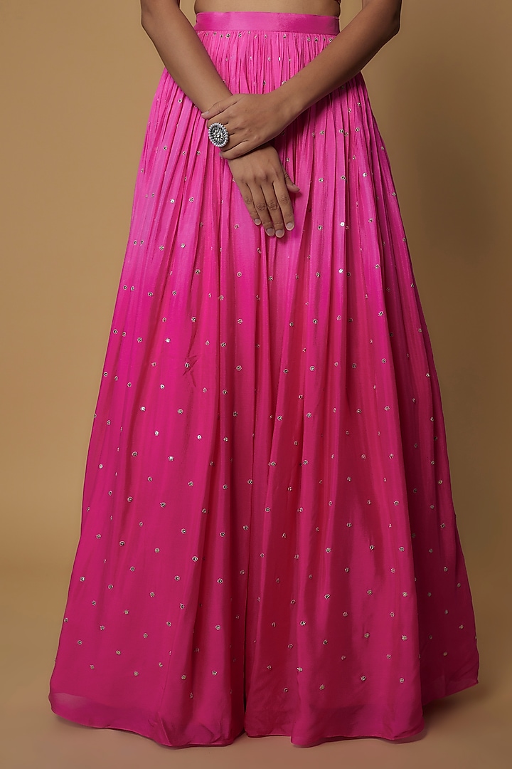 Pink Georgette Shaded Wedding Lehenga Set by Chamee and Palak at Pernia's Pop Up Shop