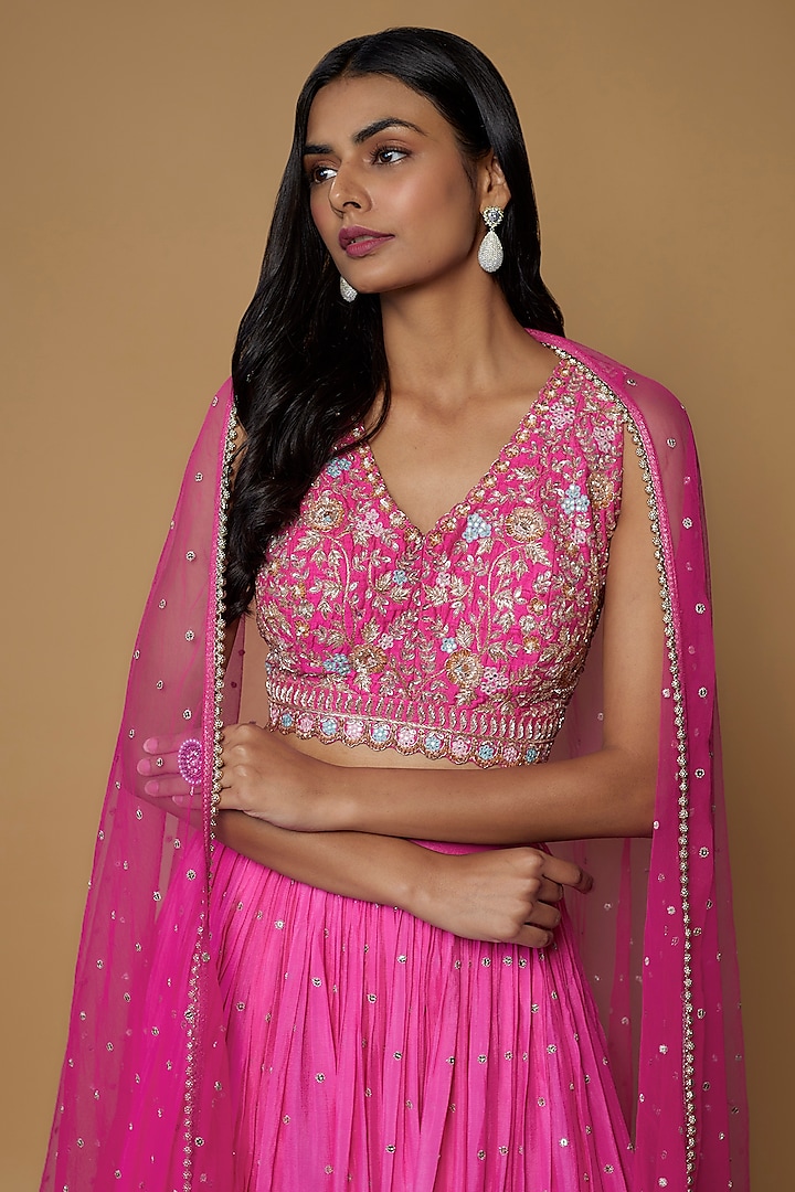 Pink Georgette Shaded Wedding Lehenga Set by Chamee and Palak at Pernia's Pop Up Shop