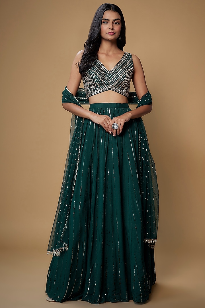 Blue Georgette Lehenga Set by Chamee and Palak
