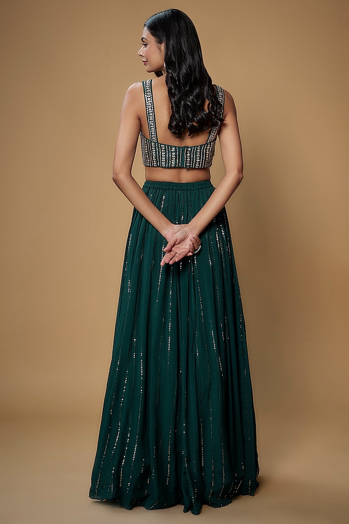 Green Georgette Sequins Wedding Lehenga Set by Chamee and Palak at Pernia's Pop Up Shop