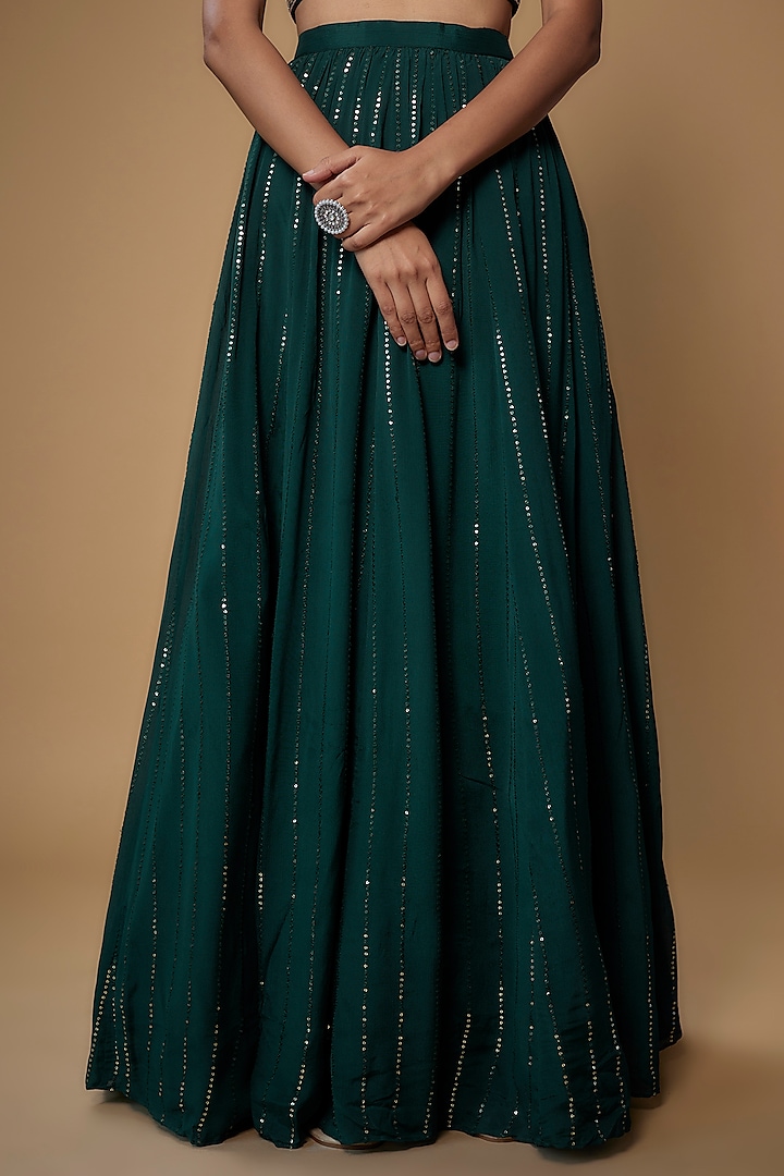Green Georgette Sequins Wedding Lehenga Set by Chamee and Palak at Pernia's Pop Up Shop