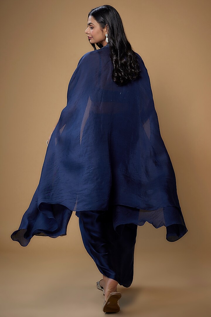 Blue Organza Embroidered Cape Set by Chamee and Palak at Pernia's Pop Up Shop