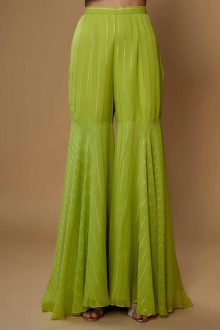 Lime Green Raw Silk Hand Embroidered Kurta Set by Chamee and Palak at Pernia's Pop Up Shop