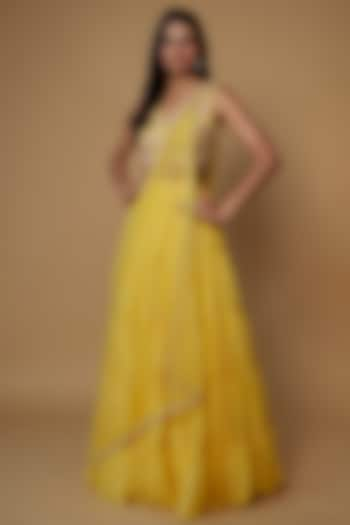 Yellow Georgette Flared Wedding Lehenga Set by Chamee and Palak at Pernia's Pop Up Shop