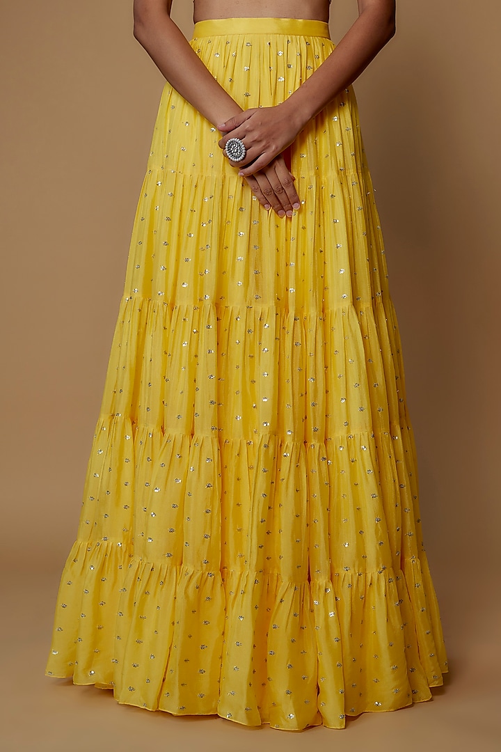 Yellow Georgette Flared Wedding Lehenga Set by Chamee and Palak at Pernia's Pop Up Shop