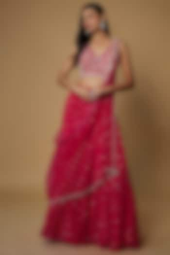 Pink Georgette Flared Wedding Lehenga Set by Chamee and Palak at Pernia's Pop Up Shop