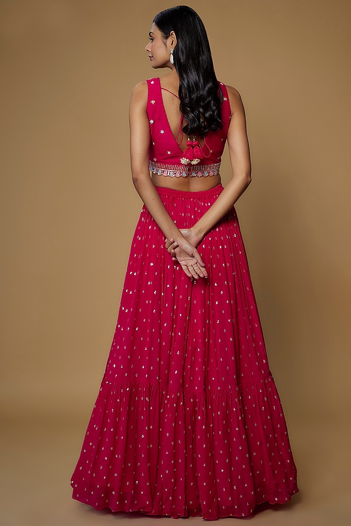 Pink Georgette Flared Wedding Lehenga Set by Chamee and Palak at Pernia's Pop Up Shop