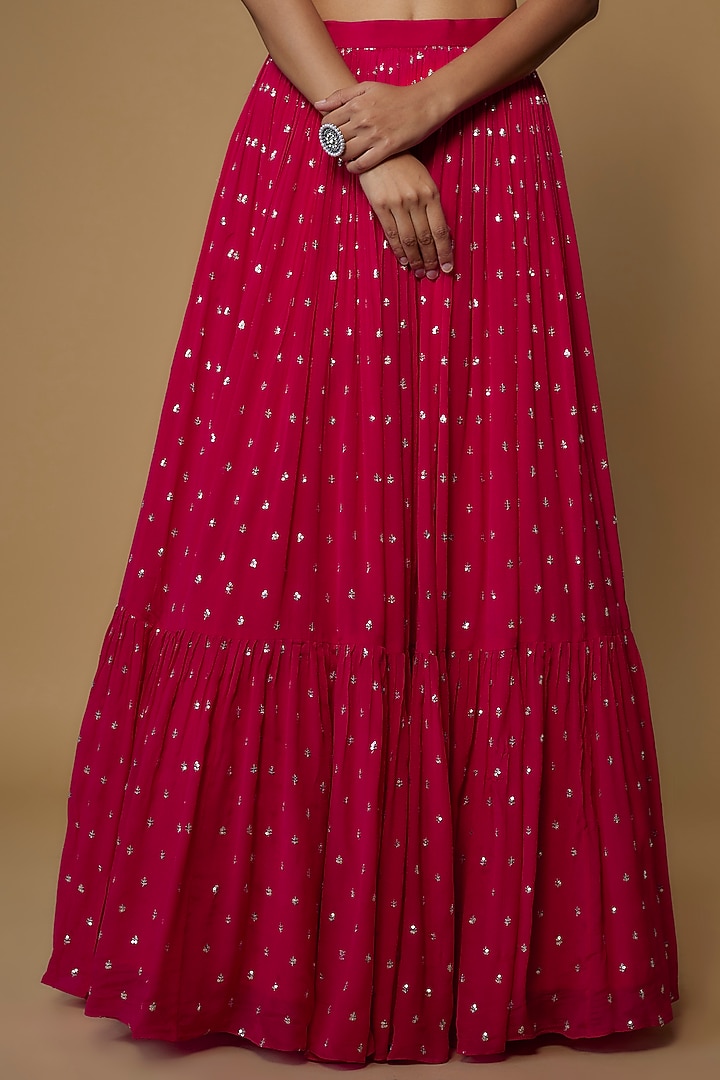 Pink Georgette Flared Wedding Lehenga Set by Chamee and Palak at Pernia's Pop Up Shop