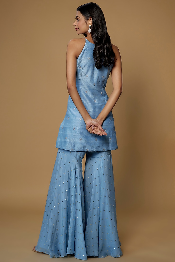 Blue Georgette Wedding Sharara Set by Chamee and Palak at Pernia's Pop Up Shop