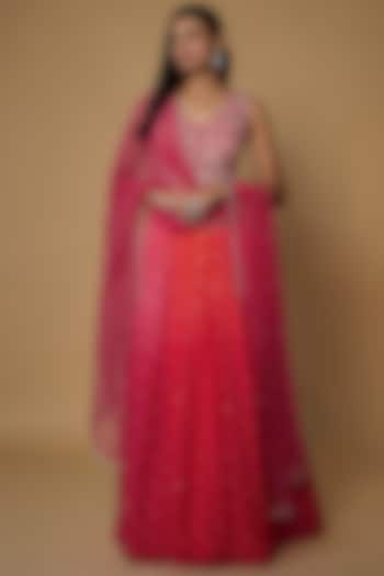 Pink Georgette Shaded Wedding Lehenga Set by Chamee and Palak at Pernia's Pop Up Shop