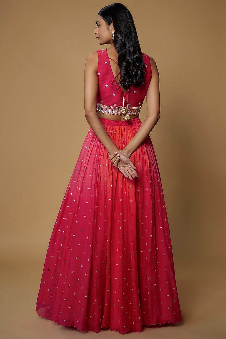 Pink Georgette Shaded Wedding Lehenga Set by Chamee and Palak at Pernia's Pop Up Shop