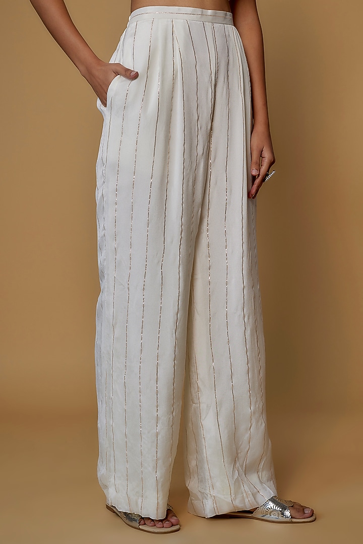 Ivory Raw Silk Embroidered Jacket Set by Chamee and Palak at Pernia's Pop Up Shop