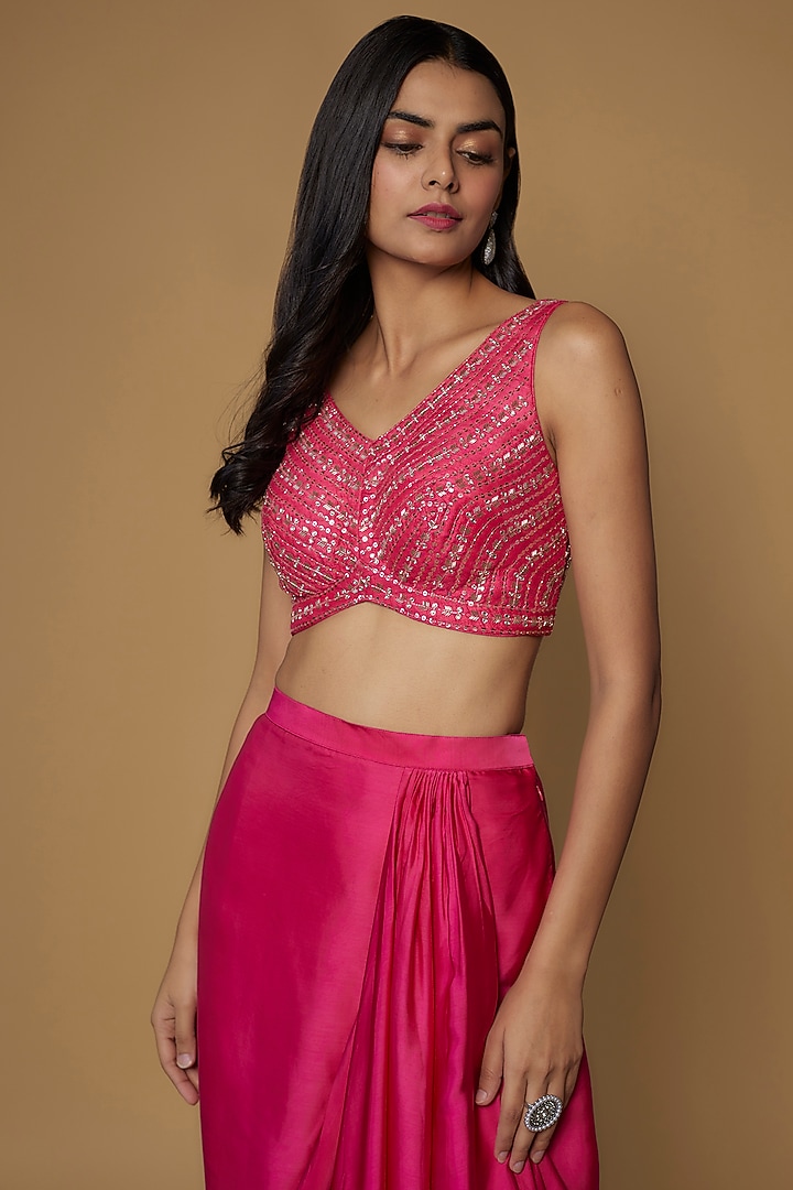 Pink Georgette Embroidered Cape Set by Chamee and Palak at Pernia's Pop Up Shop