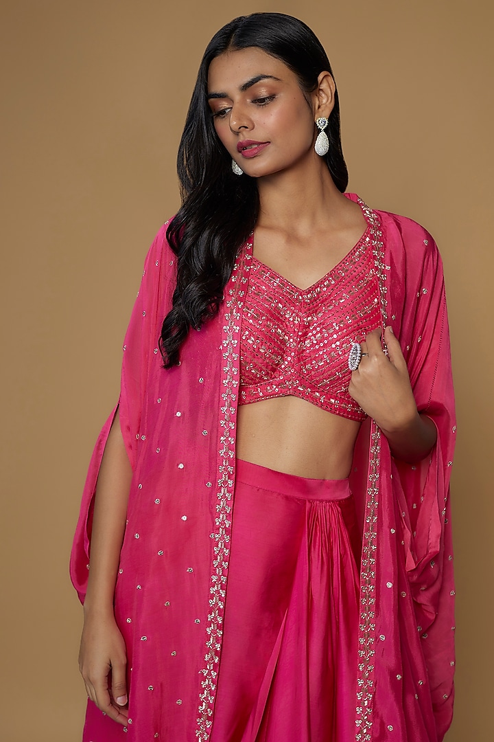 Pink Georgette Embroidered Cape Set by Chamee and Palak at Pernia's Pop Up Shop