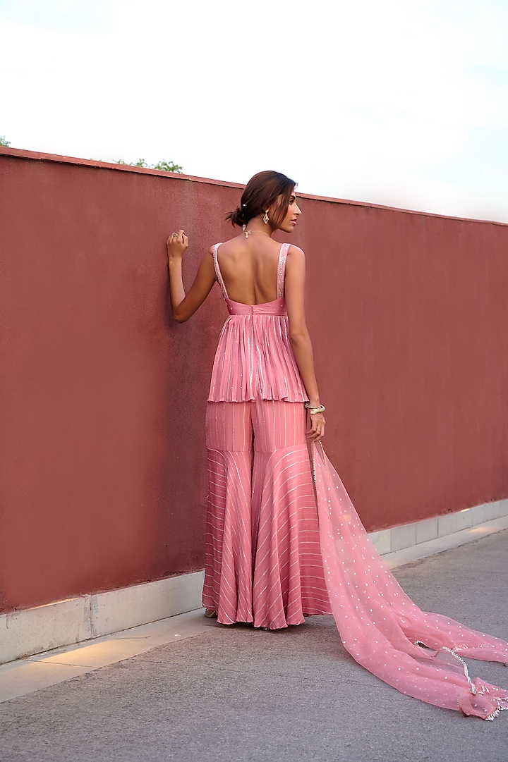 Mauve Pink Georgette Sequin Wedding Sharara Set by Chamee and Palak at Pernia's Pop Up Shop
