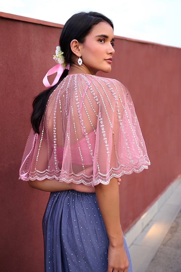 Grey & Mauve Pink Ombre Georgette Draped Skirt Set by Chamee and Palak at Pernia's Pop Up Shop