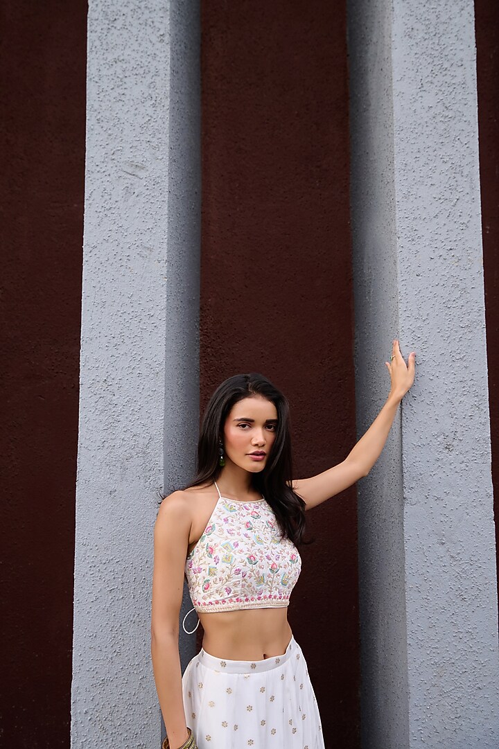 Ivory Jamawar Wedding Lehenga Set by Chamee and Palak at Pernia's Pop Up Shop