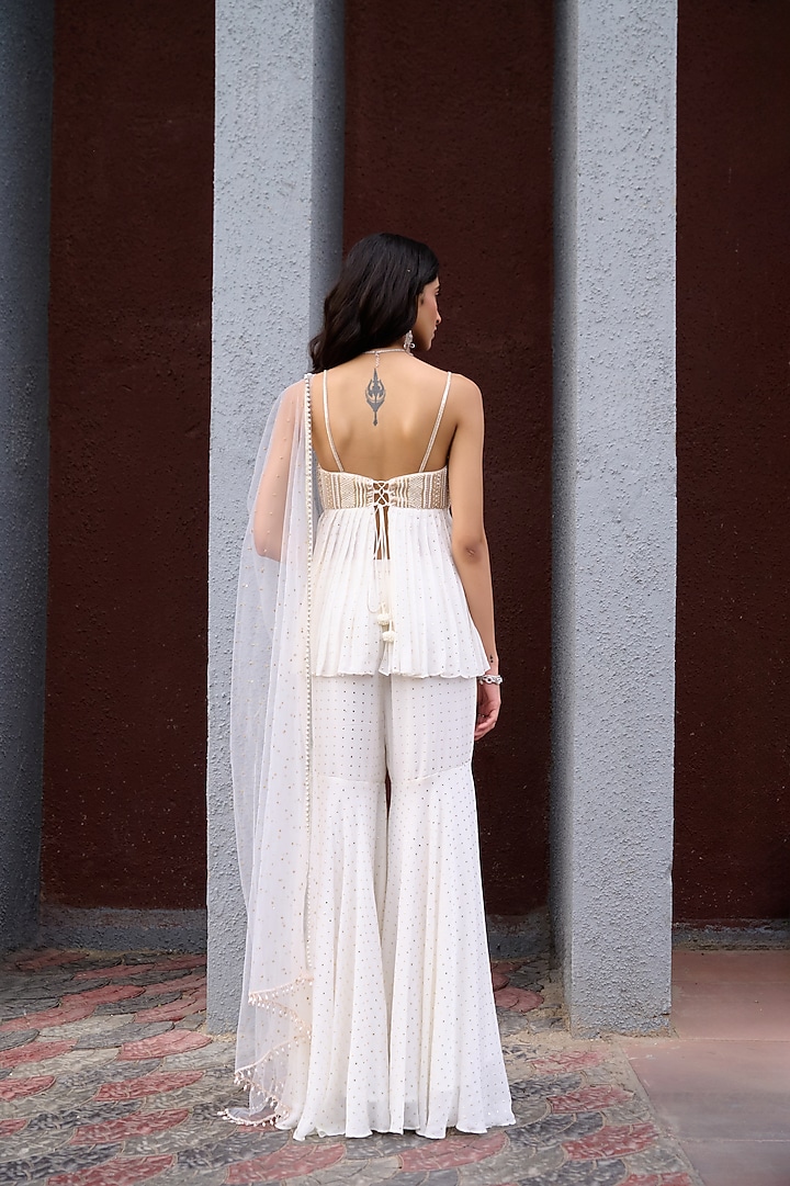 Ivory Georgette Wedding Sharara Set by Chamee and Palak at Pernia's Pop Up Shop