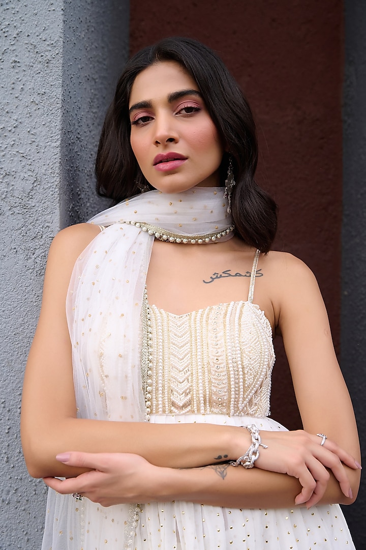 Ivory Georgette Wedding Sharara Set by Chamee and Palak at Pernia's Pop Up Shop