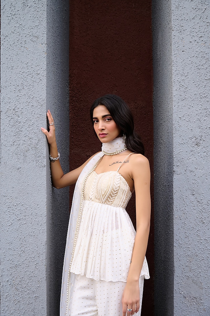 Ivory Georgette Wedding Sharara Set by Chamee and Palak at Pernia's Pop Up Shop