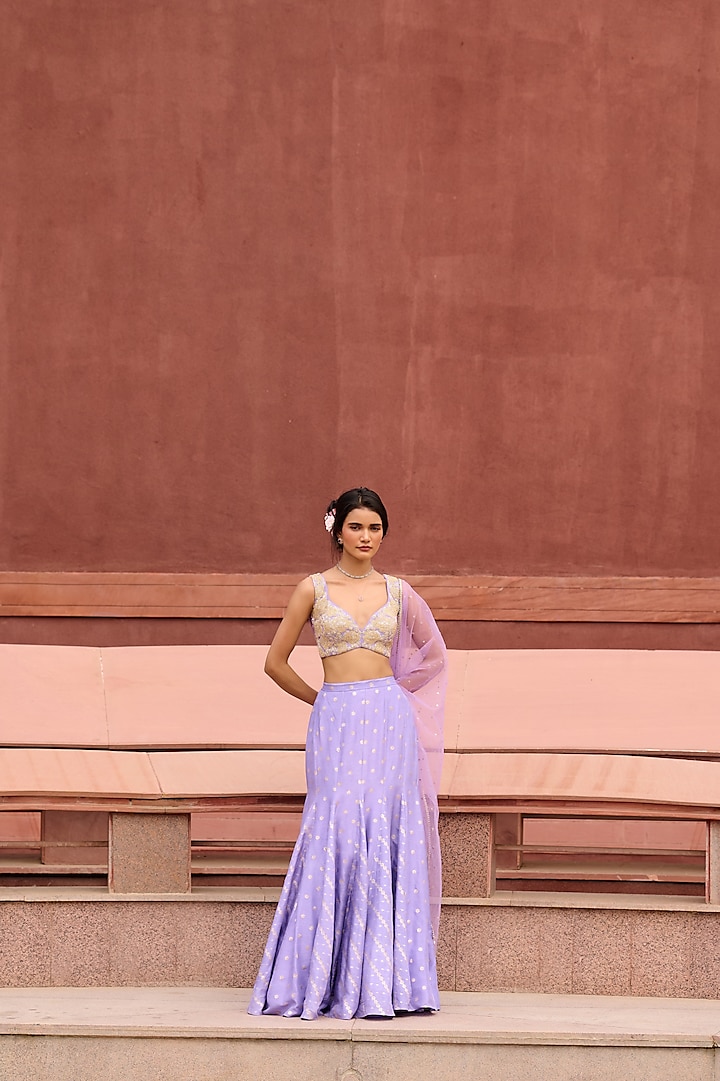 Lavender Jamawar Lehenga Set by Chamee and Palak