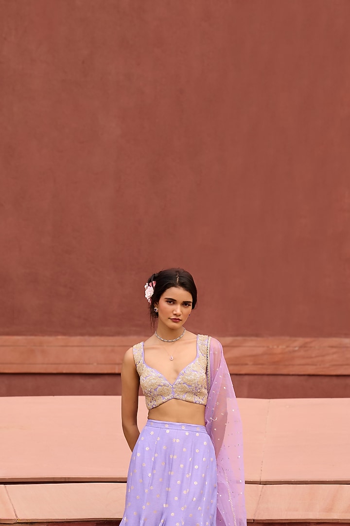 Lavender Jamawar Wedding Lehenga Set by Chamee and Palak at Pernia's Pop Up Shop