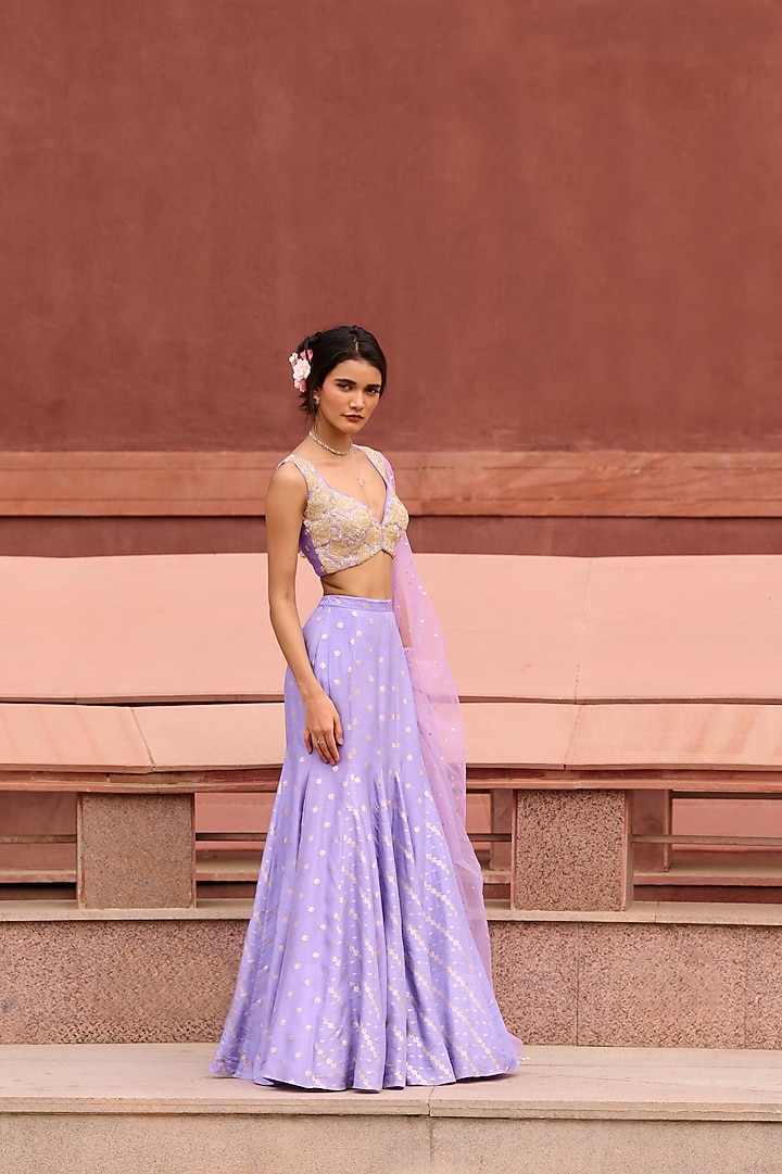Lavender Jamawar Wedding Lehenga Set by Chamee and Palak at Pernia's Pop Up Shop