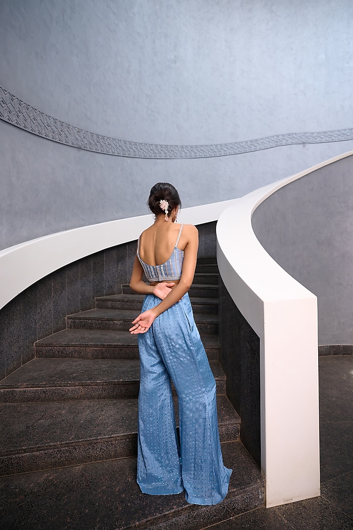 Bluish Grey Georgette Flared Pant Set by Chamee and Palak at Pernia's Pop Up Shop